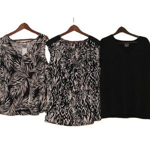 Three Women's Summer Tops 2 Tank Tops 1 T-Shirt Abstract Prints Black White